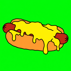 A hot dog covered in bright yellow cheese