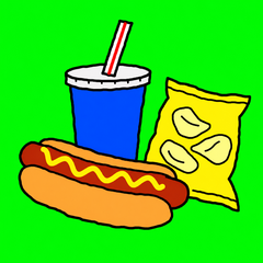 Hot dog with soda and chips