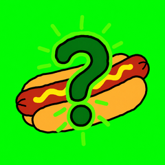 A hot dog with a glowing green question mark